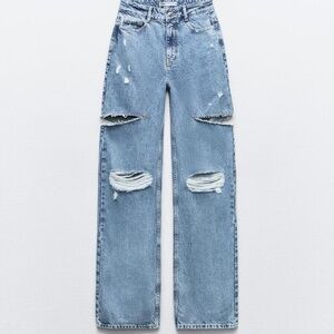 ZARA |  Z1975 MID WAIST RIPPED CUT OUT STRAIGHT LEG JEAN